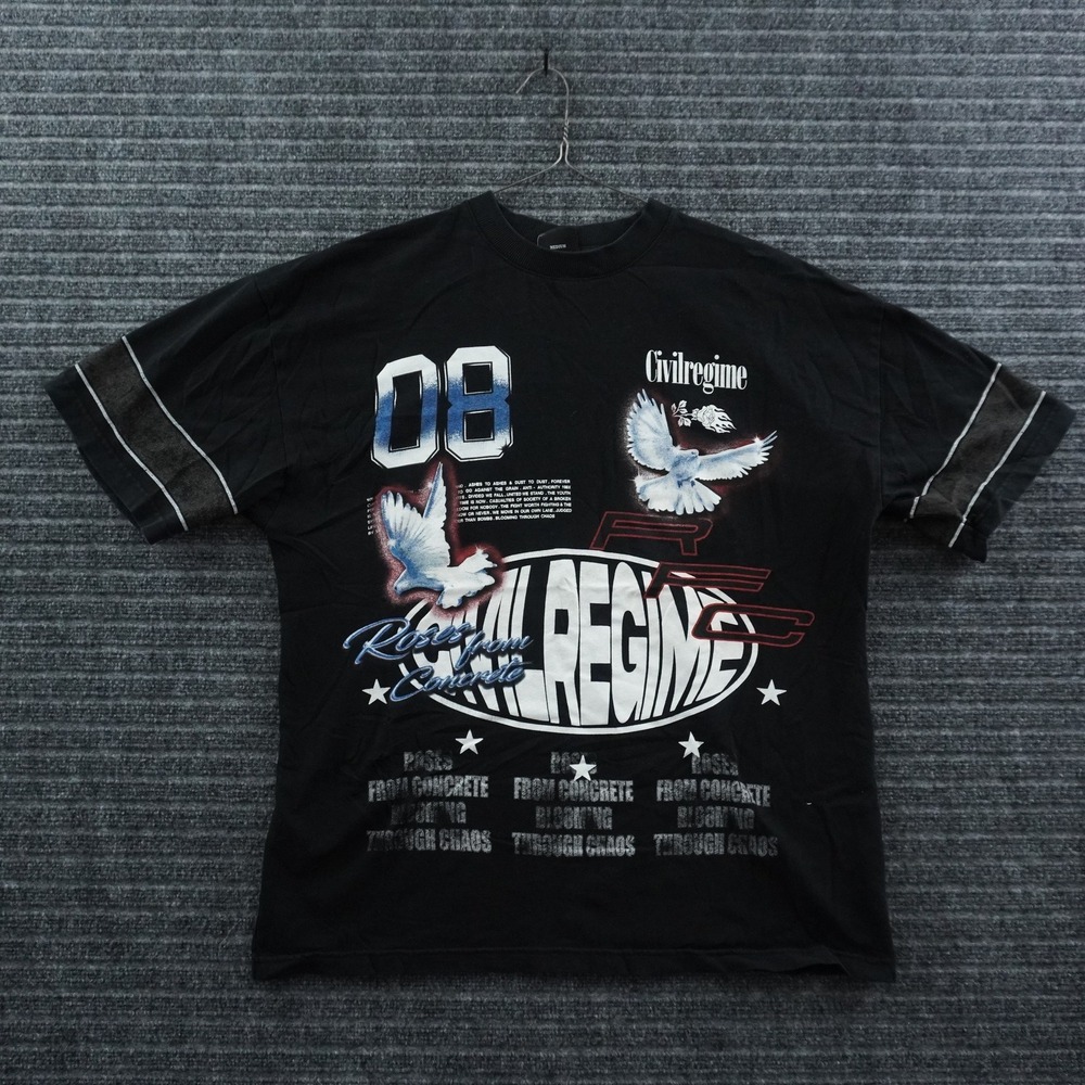 Civil‎ Regime Graphic T-Shirt Mens Medium Black Roses From Concrete Doves Tee